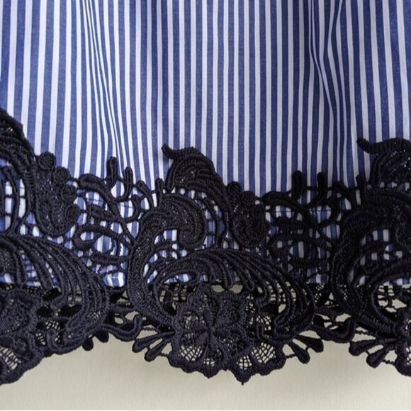 Zara off the shoulder ruffle puff sleeve striped lace blouse - Picture 4 of 6